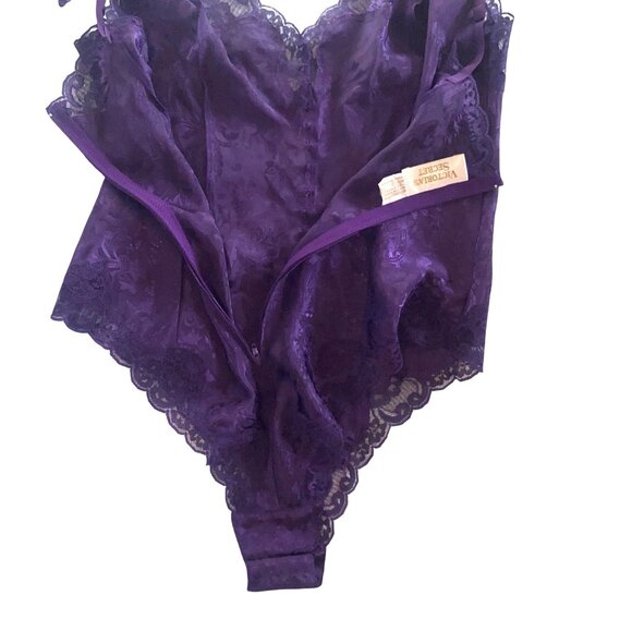 Victorias Secret Small Vintage Purple Satin & Lace Bodysuit Bows Sexy Gold Label - Picture 4 of 16